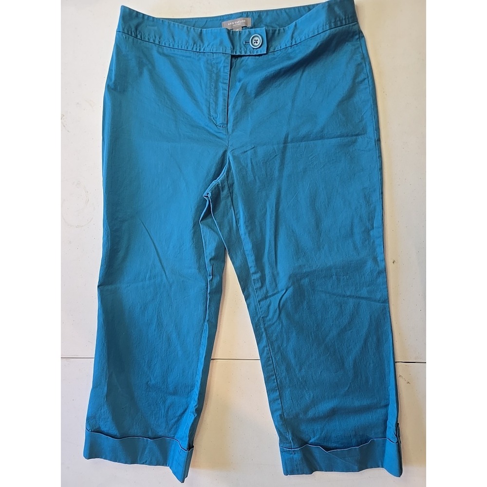Ann Taylor Petite Pants Womens 8P Teal Marisa Kick Crop Stretch Ankle Work Dress